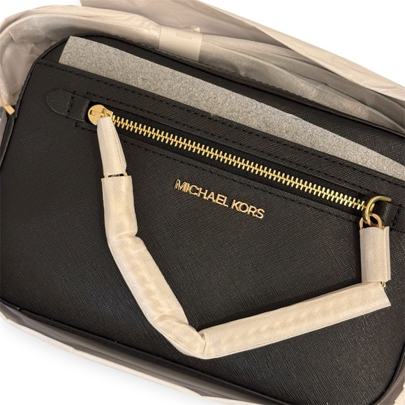 Michael Kors Jet Set Large Saffiano Leather Crossbody | Black/Gold | New - Picture 6 of 8